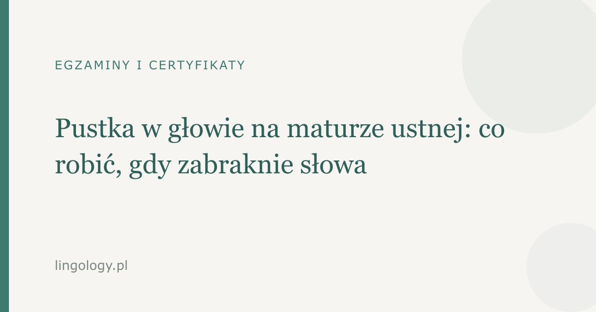 Zdająca maturę ustną z angielskiego szukająca słowa podczas odpowiedzi przed komisją